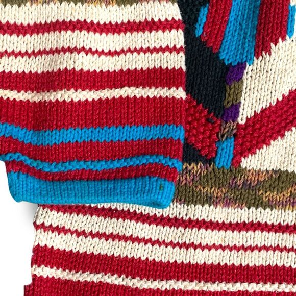 Vintage 90s Abstract Knit Sweater Bold Graphic Oversized Red Stripe Large Weave - Picture 10 of 11